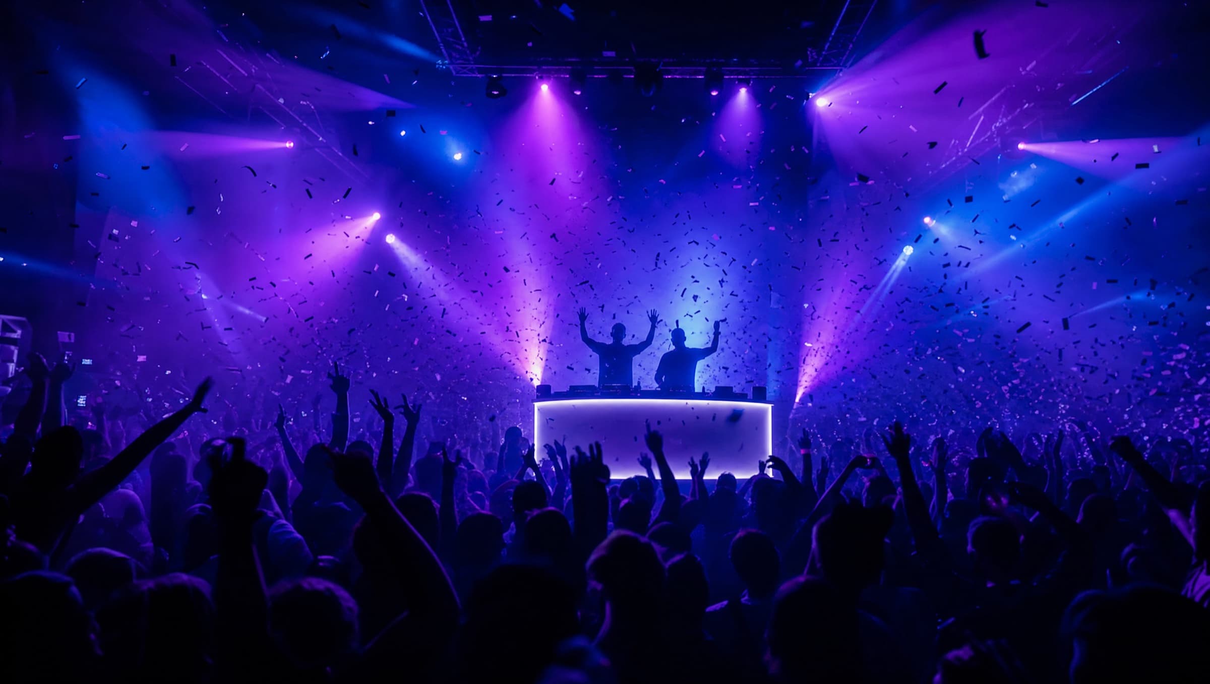 Dark club atmosphere with violet light beams