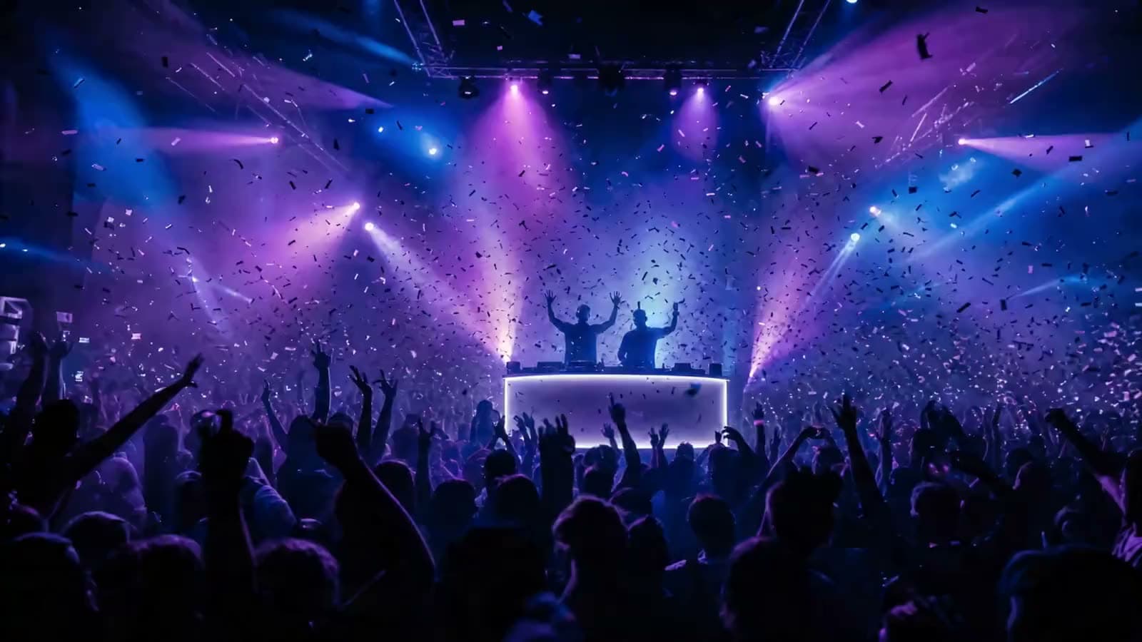 Dark club atmosphere with violet light beams